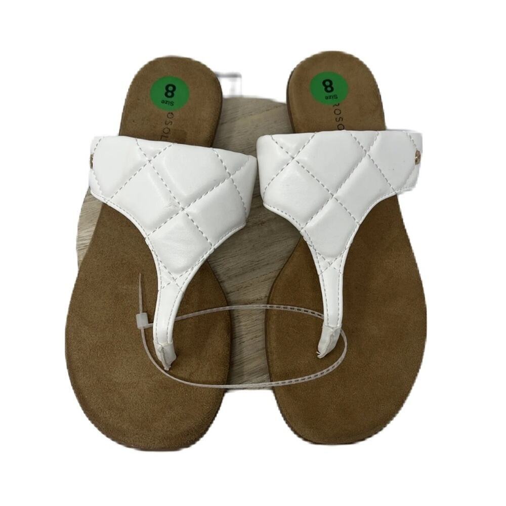 Aerosoles Gylian White Leather Memory Foam Thong Sandals Womens 8